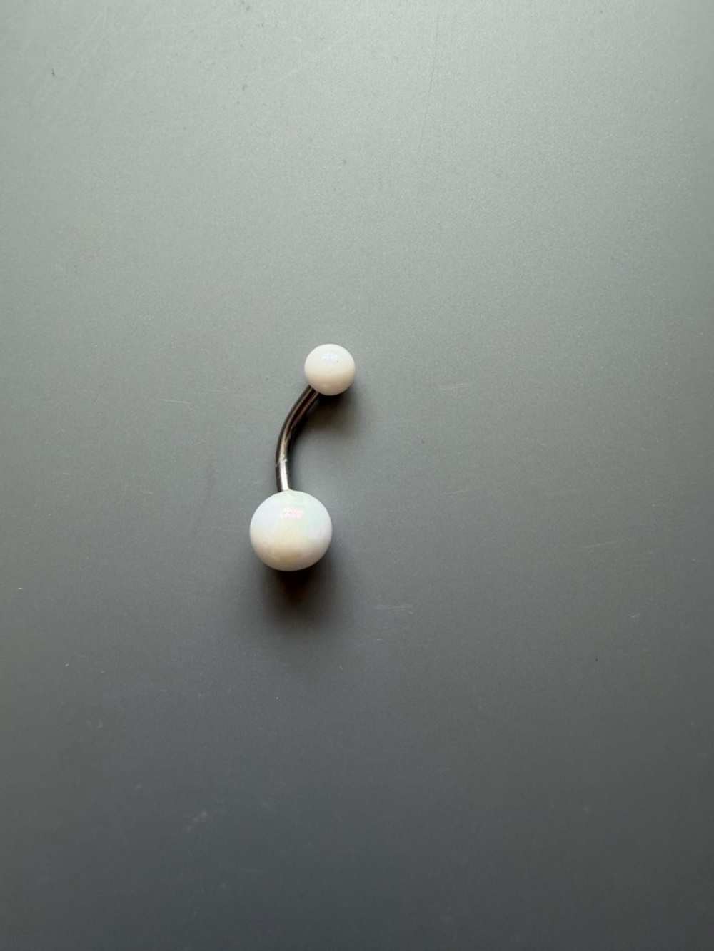 White Opal Like Curved Belly Bar Navel Ring